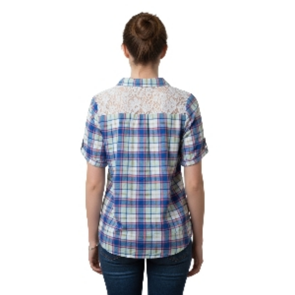 Rich & Beautiful 3X Button Down Top Short Sleeve Crochet Back Boho Chic Plus